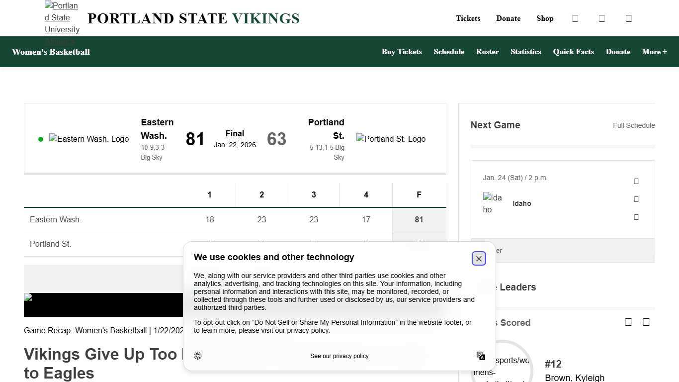 Vikings Give Up Too Many Extra Possessions in Loss to Eagles - Portland State University Athletics